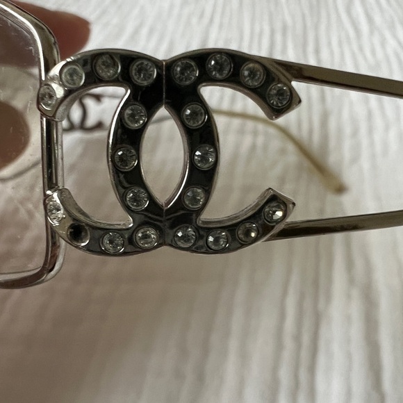 Chanel CC Logo Rimless Sunglasses / Glasses Y2K Crystal Logo Silver Frame - Picture 3 of 12